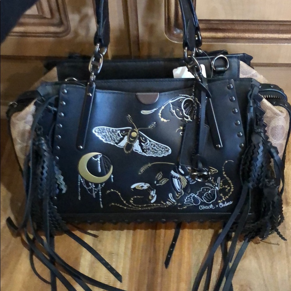 Coach Black and Tan Crossbody Bag with Moth Design